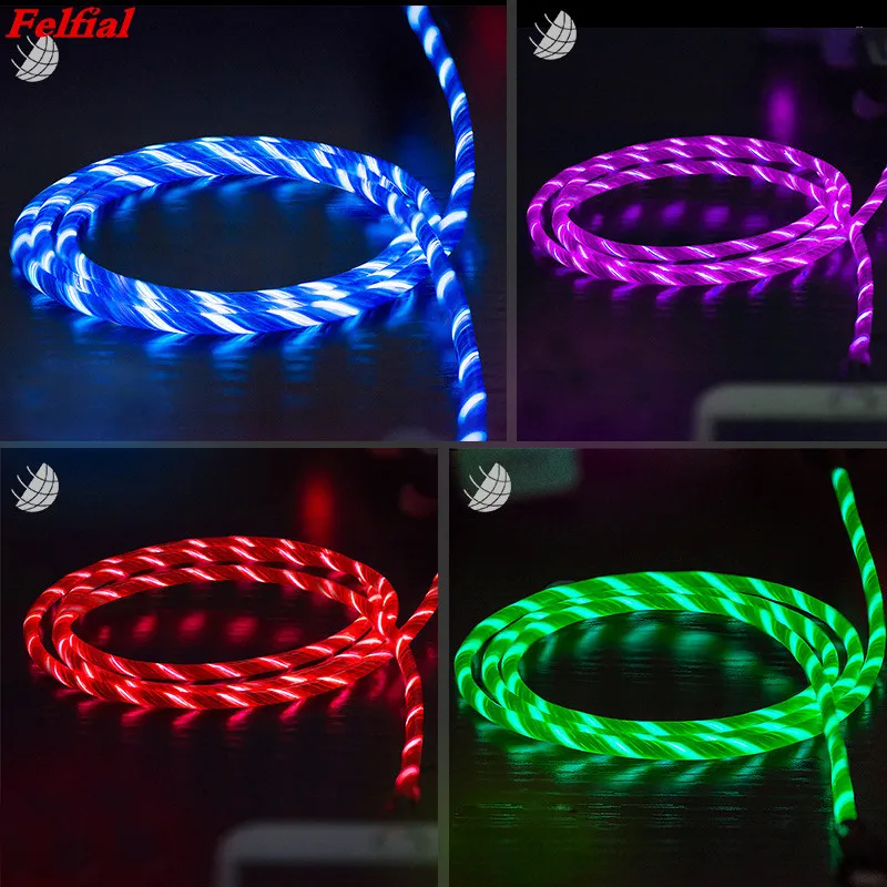

LED Glow Flowing Data Micro USB Charger /type c Charger Cable for Samsung s3 s7 s20 s10 plus for huawei p40 for RedmiNote 9s 8 7