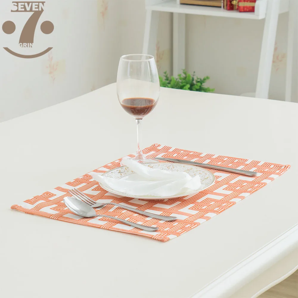 

Free Shipping 1Lot/2Pcs Modern Orange Blue grid Patterns Soft Microfiber Geometric Placemats