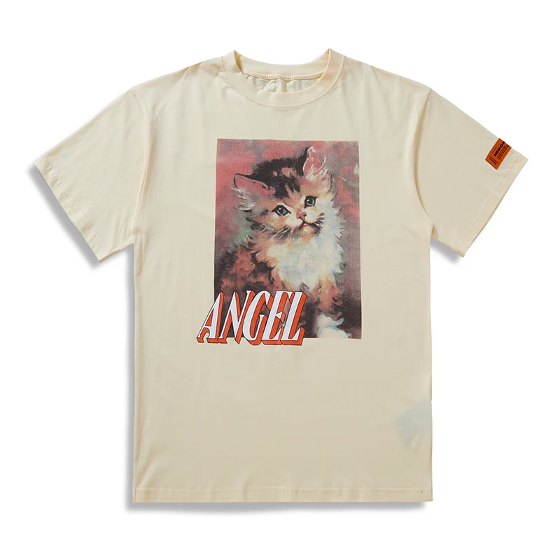 

2019SS Heron Preston Angel And Cat Letter Pattern Printing T-shirts Summer Spring Loose Men HP T-shirt Oversize Cotton Unisex