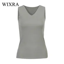 Wixra, базовый топ, Женский хлопковый жилет, Женские повседневные топы, без рукавов, однотонный жилет, рубашка для женщин, мягкий, элегантный, простой, v-образный вырез, топы, футболки
