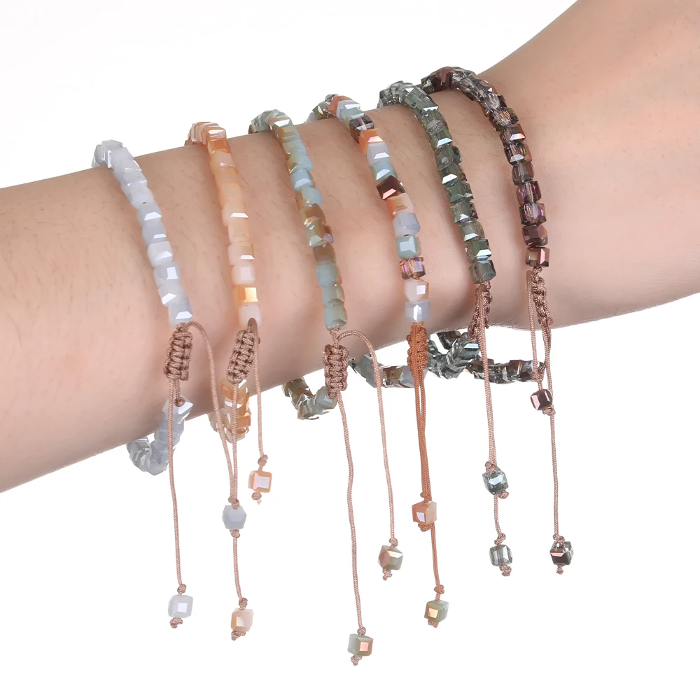 

2019 New Adjustable Length 1Pcs Nice Gift for Girls Beautiful Color Fashion Minimalism Cubic Crystal Simple Bracelet for Women