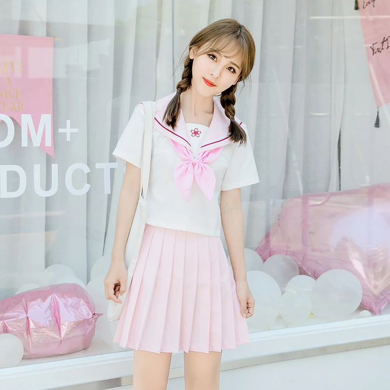 UPHYD светильник, розовая японская школьная форма, юбка, JK униформа, короткий рукав; моряк, костюм для колледжа, ветер, форма для студентов