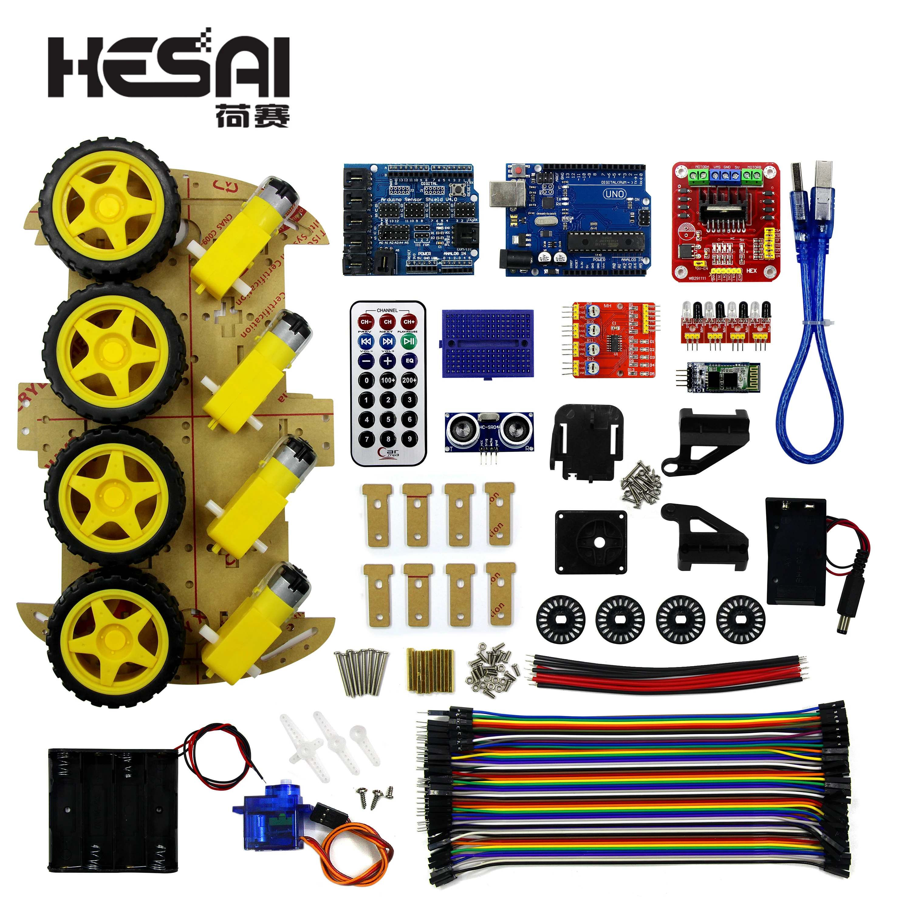 Baratos Kits de coche inteligente multifunción con control Bluetooth toneladas de Códigos GRATUITOS publicados 4WD UNO R3 Starter Kit para arduino Diy Kit