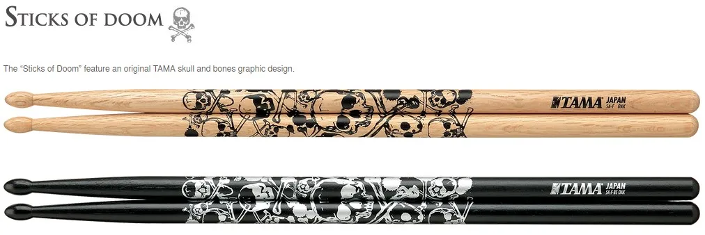TAMA 5A 7A 5B Oak Sticks Of Doom Skull Natural/Black, Made