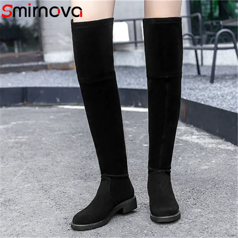 À Le Grande noir Cuir Bottes Femme Sur Caramel Casual Smirnova Genou Chaussures Color 2018 Haute Suédé ardoisé Cuisse Bas En Bout Rond Dames Taille Talons dxBeoC