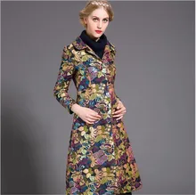 Europe United 2016 Autumn Winter New Fashion Women Print Trench Coat Elegant Temperament Slim Big yards