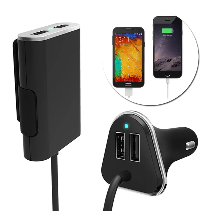9.6A Max 4 Ports USB Passenger Car Charger with Extending USB HUB 1.8m