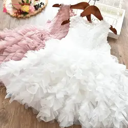 Новинка 2019 года, Платья с цветочным узором для девочек, Многоуровневое розовое красивое вечерние праздничное платье для девочек, белое