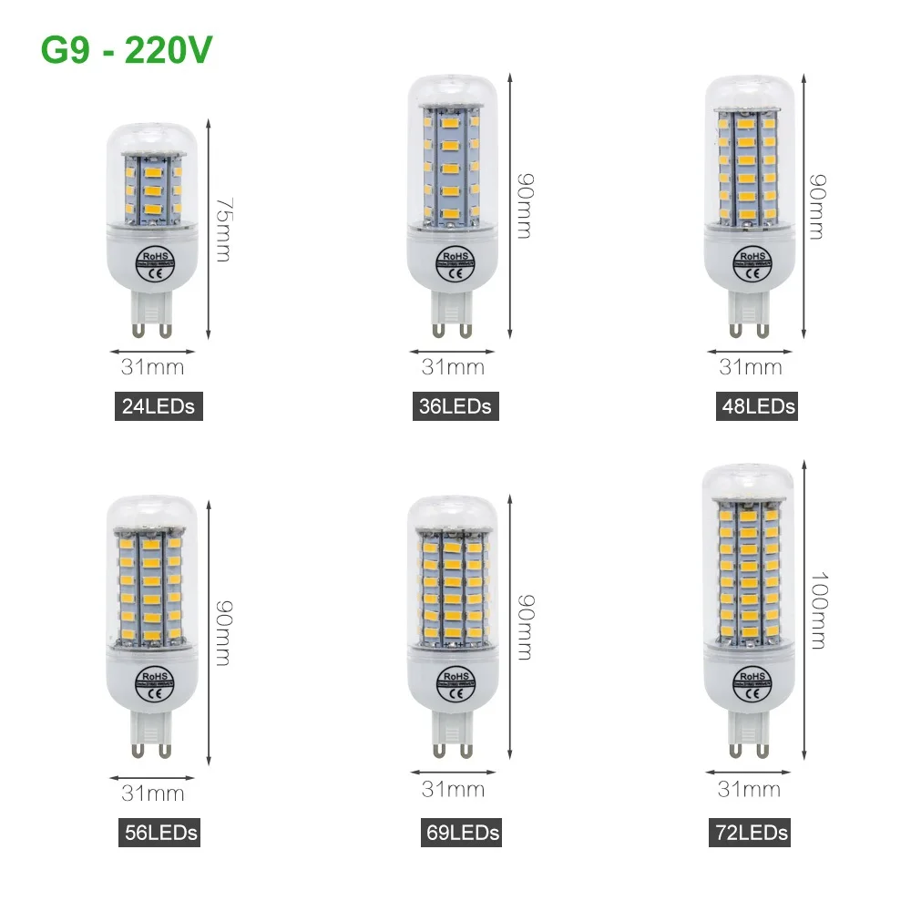 E27 светодиодный светильник E14 B22 G9 GU10 SMD5730 220V лампы кукурузы 24 36 48 56 69 72 светодиодный s люстры лампы в форме свечи светильник для украшения дома ампулы