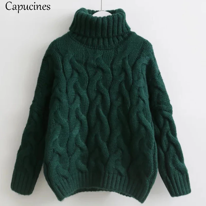 

Women's Autumn Winter Turtleneck Sweaters Pullovers Twist Casual loose Warm Thick Knit Sweater Female Korean Pull Jumper