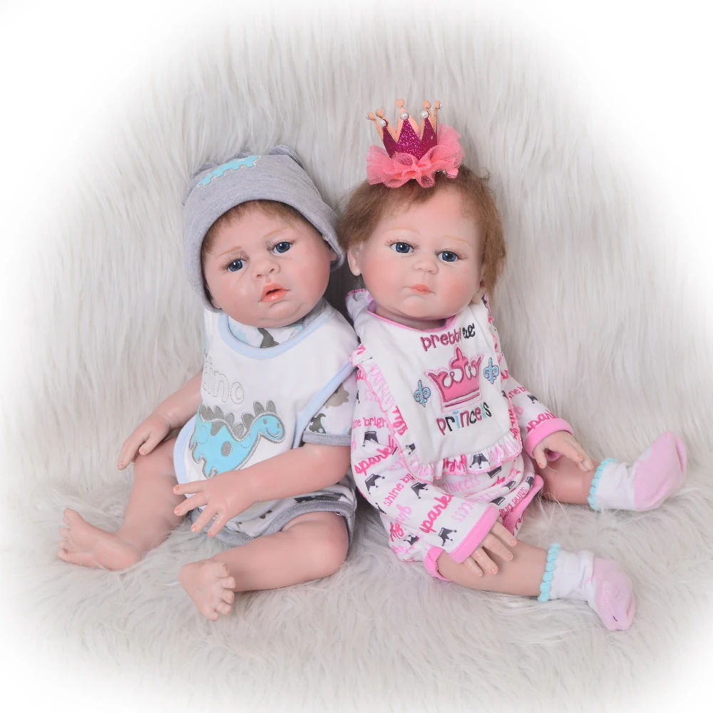 

Lovely Girl and Boy Twins Baby Dolls Full Silicone Realistic 20'' Reborn Babies with Magnetic Pacifier 2 PCS Kids Xmas Gifts