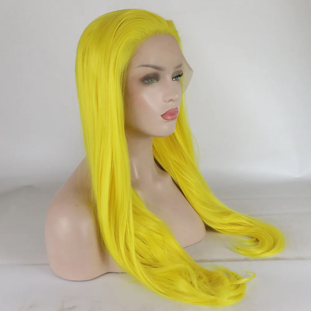 Marquesha Синтетические волосы на кружеве желтый парик реалистичной длинные волнистые термостойкие волокна синтетические Синтетические