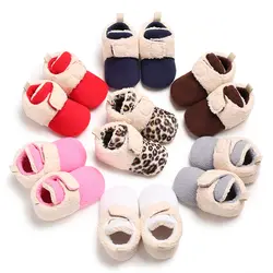 Новорожденных для маленьких девочек хлопчатобумажная ткань мягкая подошва патч крюк и петля Демисезонный кроватки обувь 0-18 м