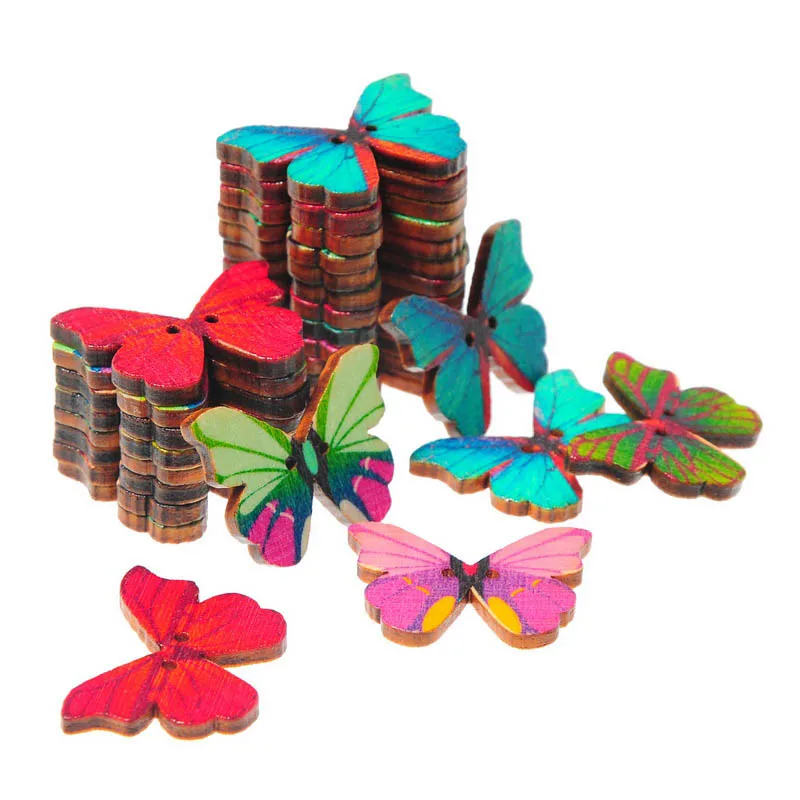 

50PCs Mixed 2 Holes Butterfly Wooden Buttons For Needlework Sewing and Scrapbooking Decorative Buttons For Handicrafts DIY