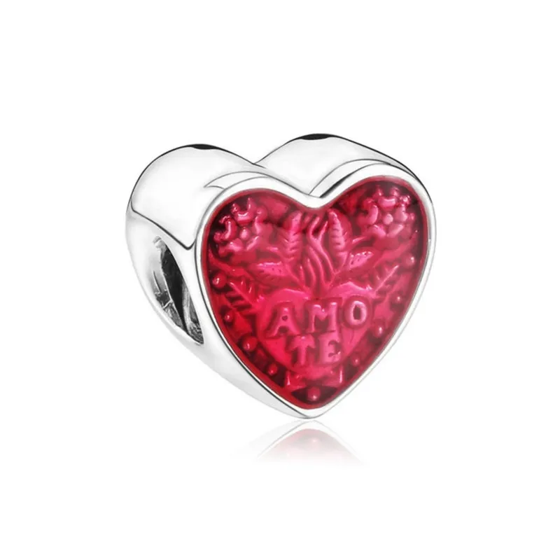 

Epoxy Red Love Heart DIY Wedding Jewelry Charms Beads Fit Pandoraa Bracelet & Necklaces Pendant Beads Jewelry Making Women Gifts
