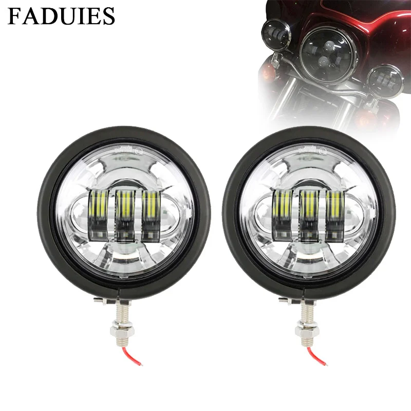 23 4.5 LED Fog Light Outer Cover Trim Frame Aluminum Bracket Outer Casing Mount Housing For Harley Motorcycle (14)