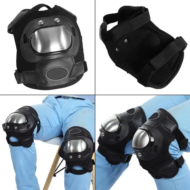 2 Pcs Stainless Steel Motorcycle  ATV Adults Knee Pads Shin Guard Protective Armor Set Sports Protective Gear Motocross New