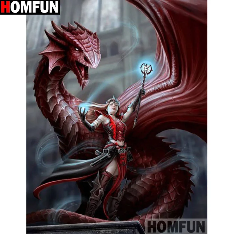 

HOMFUN Full Square/Round Drill 5D DIY Diamond Painting "Woman dragon" 3D Embroidery Cross Stitch 5D Home Decor A13042
