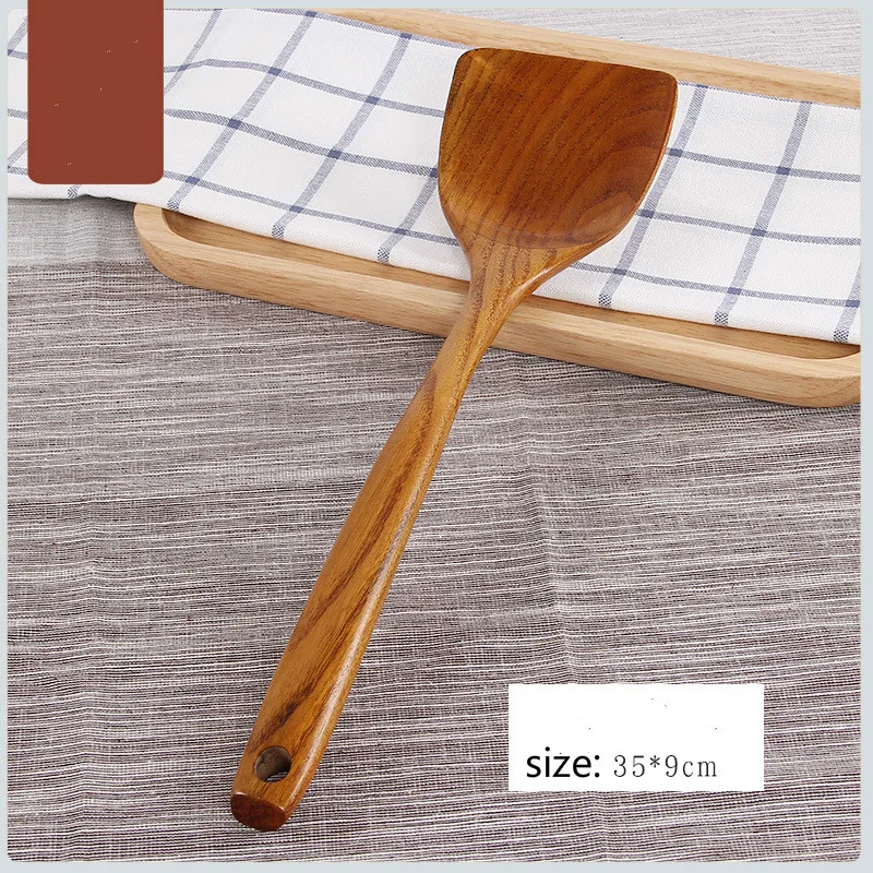 Экологичная портативная деревянная утварь кухонная кулинарная ложка ковш-шпатель для яиц Тернер кухонные инструменты набор посуды с длинной ручкой - Цвет: Красный
