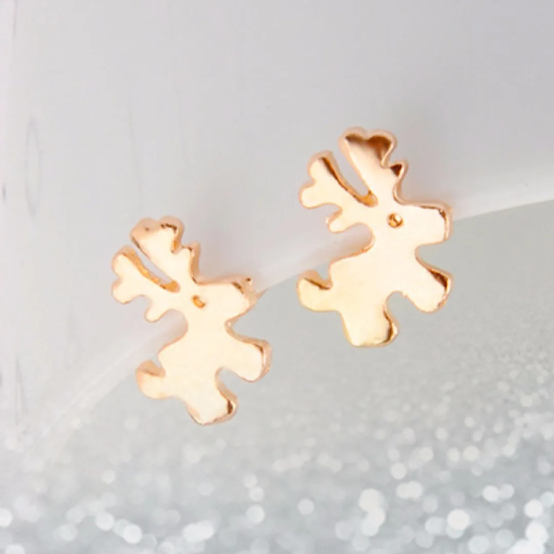 1 Pair Alloy Gold Elk Deer Ear Stud Earrings Xmas Jewelry Christmas Gift
