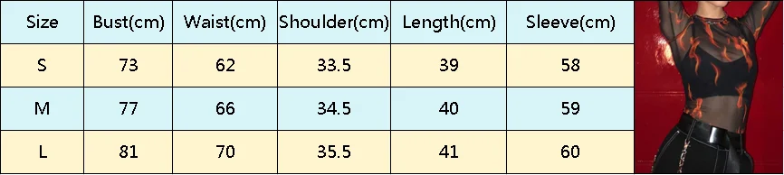 Новая сексуальная модная женская открытая сетчатая Сетчатая футболка женская с длинным рукавом и круглым вырезом прозрачная верхняя одежда с принтом пламени