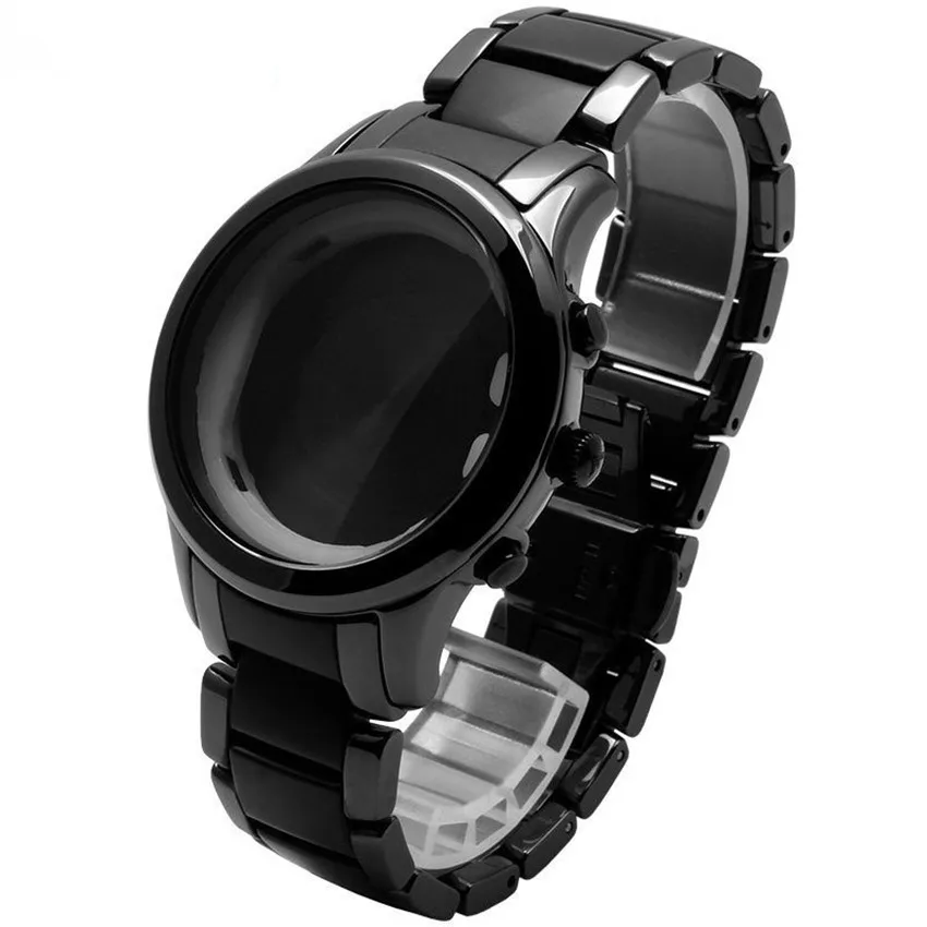 

MESHOR Black ceramic watch parts 24 mm strap ceramic package applicable to AR1451 AR1452