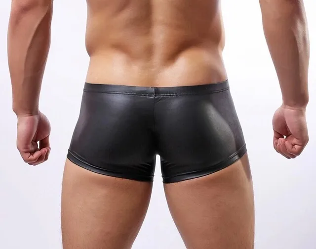 Mens Sexy Fun Boxer Shorts Patent Leather With Ring Underwear Slim Fit Boxers -