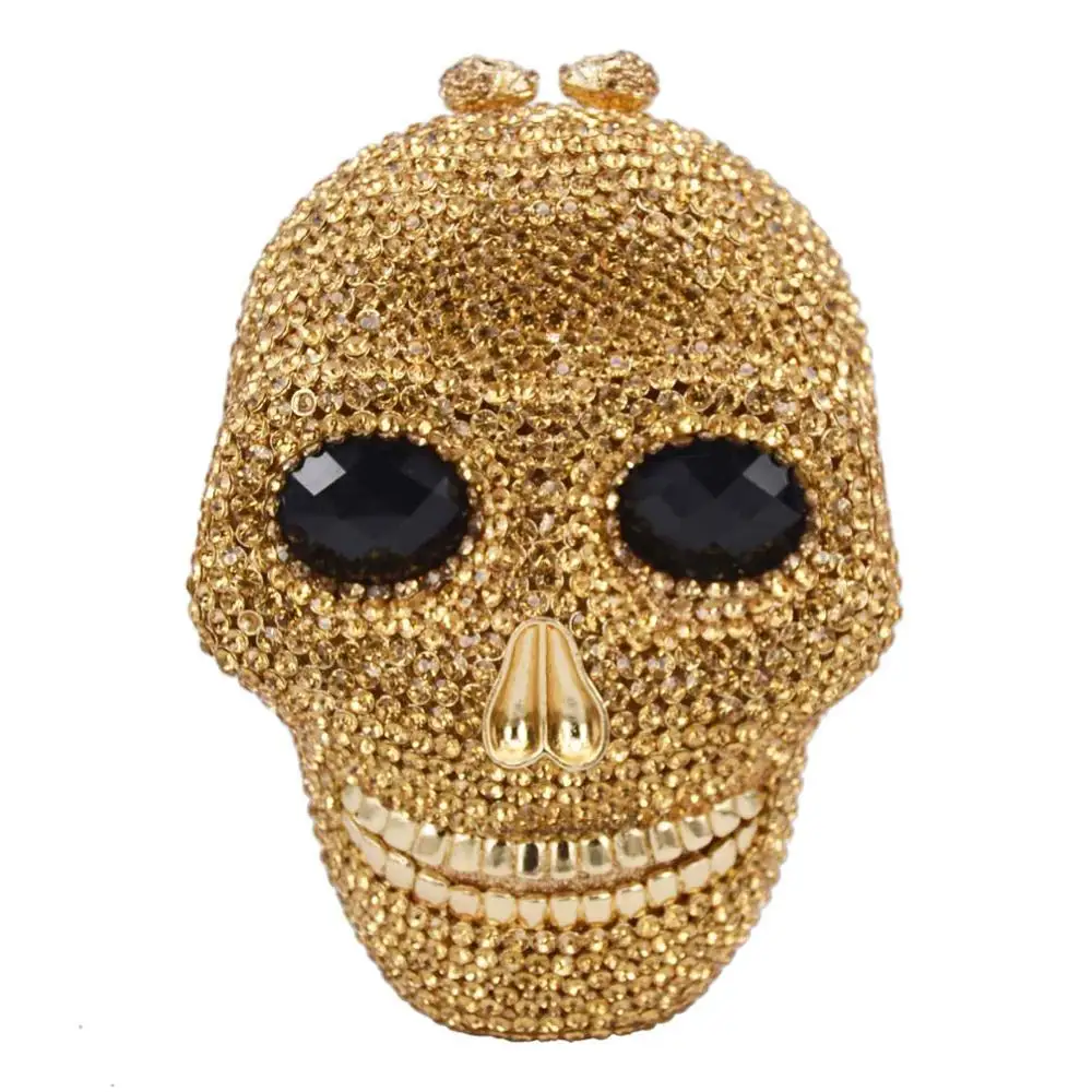 Дизайнерские клатчи с черепом, женские вечерние сумочки, свадебные сумочки с кристаллами, золотые, серебряные клатчи SC787 - Color: gold