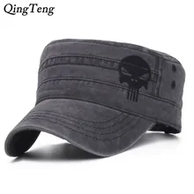 Мужская бейсбольная Кепка из стираного хлопка, шапка с крутой вышивкой черепа, плоская верхняя Военная Кепка, Уличная Повседневная Кепка для папы, армейская тактическая Кепка