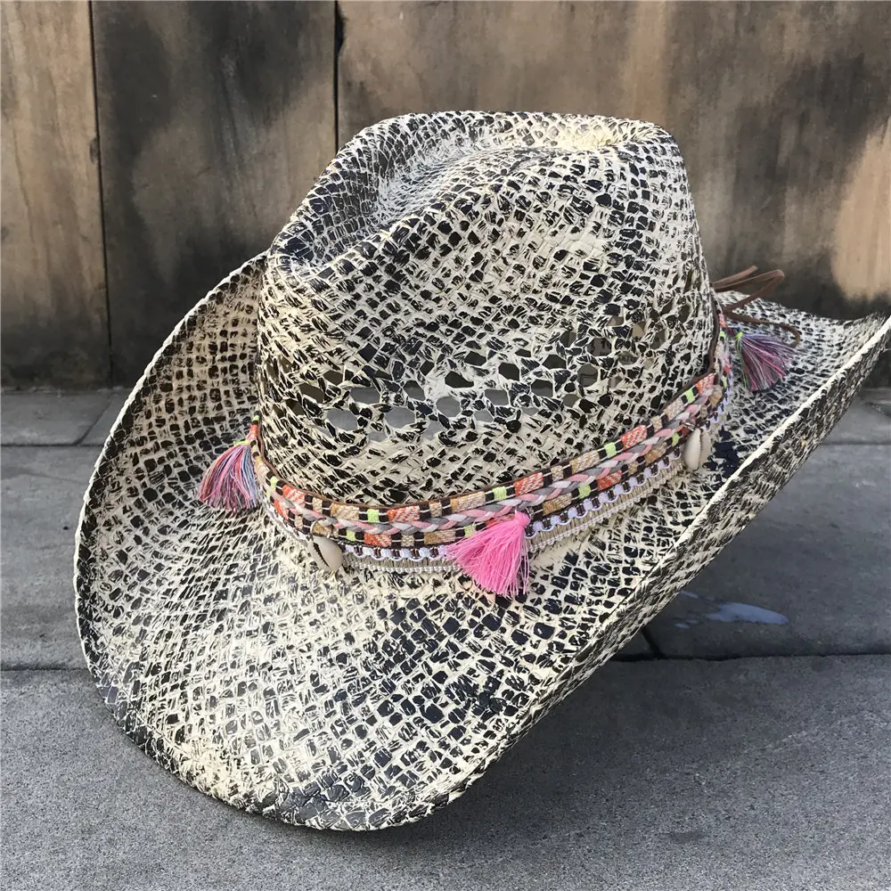 Женская соломенная шляпа Sombrero Hombre ковбойская в ковбойском стиле с отверстиями