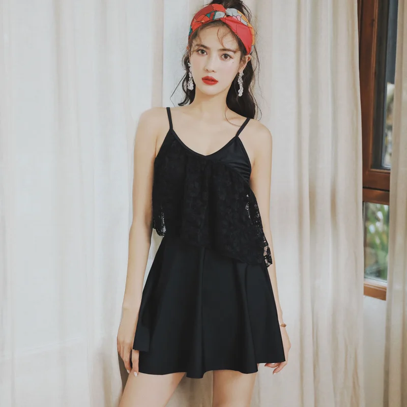 

Swimwear 2018 Sexy Hollow-out Summer Beachwear Swim Suit Soild Lace One Piece Swimsuit Women Dress Bathing Suits Skirt