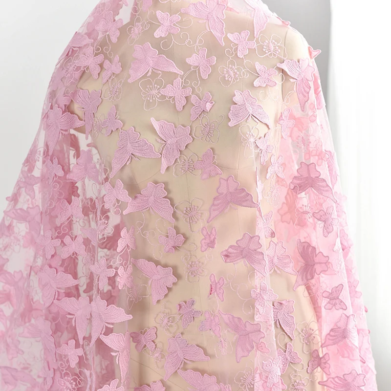 

1 Yard 130cm 3D Butterfly Embroidered Lace Fabric Tulle For Wedding Dress Women's Apparel Bridal Gown Sewing Fabrics Lace Trims