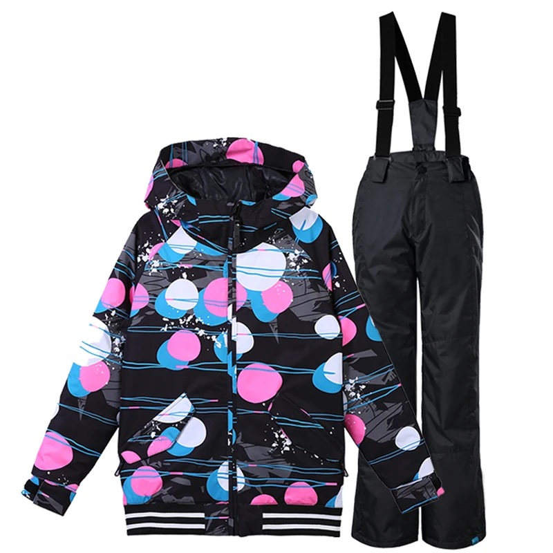 GSOU/лыжный костюм для детей лыжный комплект для девочек, куртка+ штаны, детский лыжный костюм, водонепроницаемый комплект для сноуборда, зимняя верхняя одежда, пальто