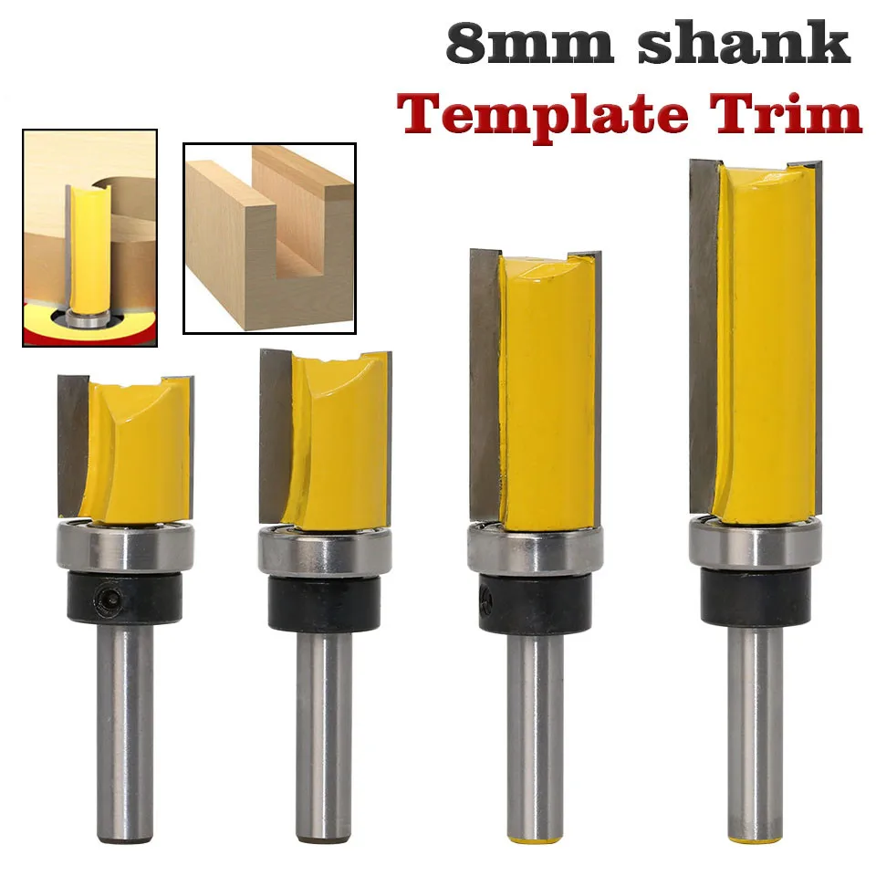 

1pc 8mm Shank Template Trim Hinge Mortising Router Bit With Bearing Straight End Mill Trimmer Cleaning Flush Router Bit For Wood