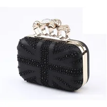 2016 Femmes En Cuir D’embrayage Dames Crâne Knuckle 4 Anneau de Soirée Sacs Bolsa Feminina Drapeau Motif Cristal De Noce Bourse 1047 t