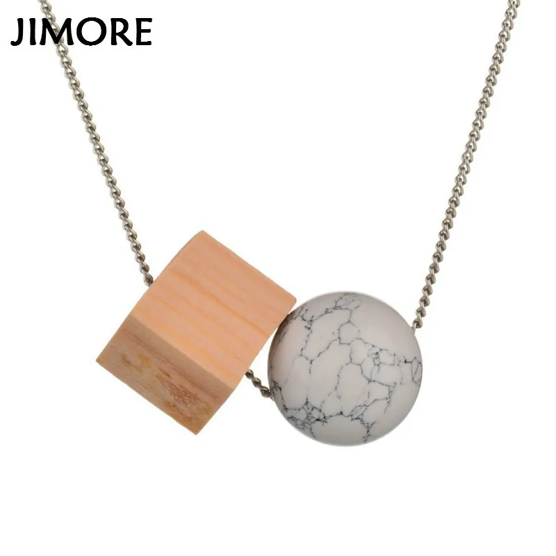 [JIMORE] Wood Stone Pendant Jewelry 2017 Long Sweater Chain Round Natural Necklaces &amp Pendants for Women Collares ANN468 | Украшения и