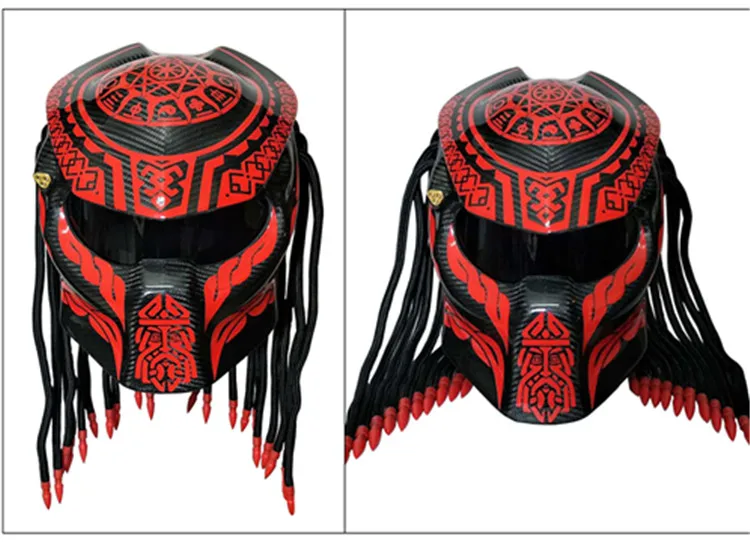 Хищник углеродного волокна мотоциклетный шлем анфас мотоциклетный шлем демон Хэллоуин-шлем с бахромой Косы черный