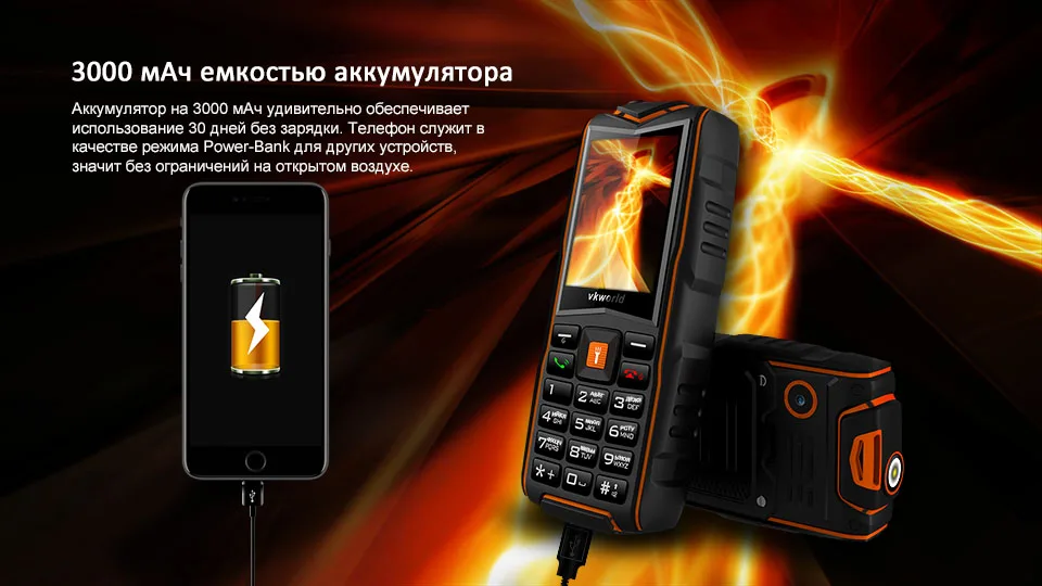 VKworld New Stone V3 мобильного телефона IP68 Водонепроницаемый фонарик 2,4 дюймов 3000mAh GSM FM радио Русская клавиатура телефона 3 слота для sim-карт