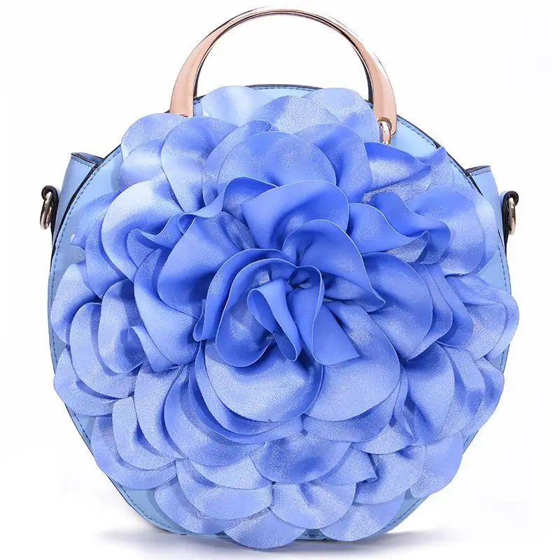 Женская кожаная сумка круглый дизайн цветок руки сумки женские винтажные Свадебные вечерние сумки с металлической ручкой сумка для женщин - Цвет: Light Blue