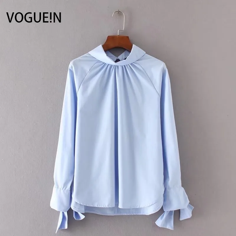 VOGUEIN новинка женская Дамская светильник синий длинный рукав стоячий воротник