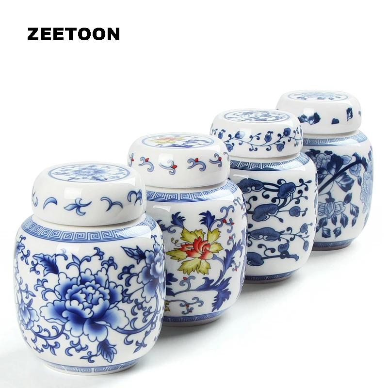

Portable Tea Caddy Blue and White Porcelain Ceramic Cans Canister Candy Nut Spice Jar Sugar Pot Seasoning bottle seal Storage