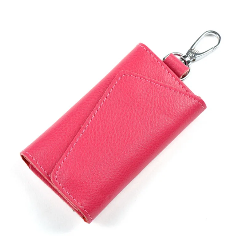 Мужской кошелек для ключей от Засов унисекс из натуральной кожи, высокое качество, однотонный чехол для ключей, водонепроницаемый, карамельный цвет, сумка для ключей для дам - Цвет: rose