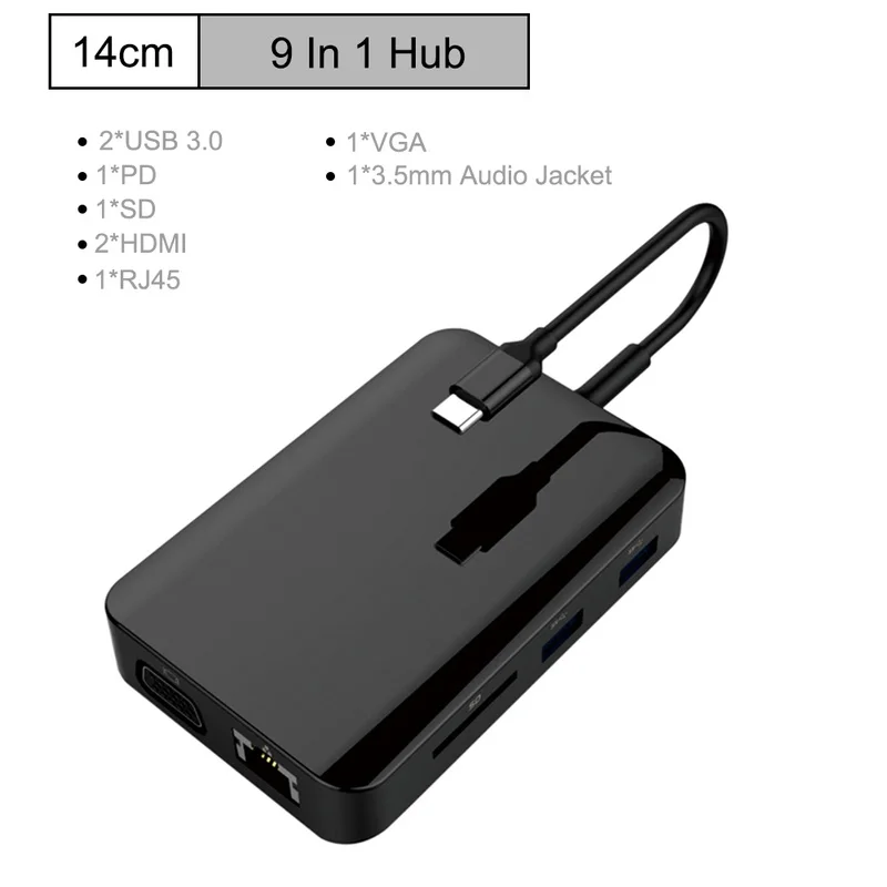 

9 in 1 Hub Splitter USB C Type C HUB USB-C to HDMI 4K /SD/TF Card Reader/ PD charging 3.5mm Audio /RJ45 Adapter for MacBook Pro