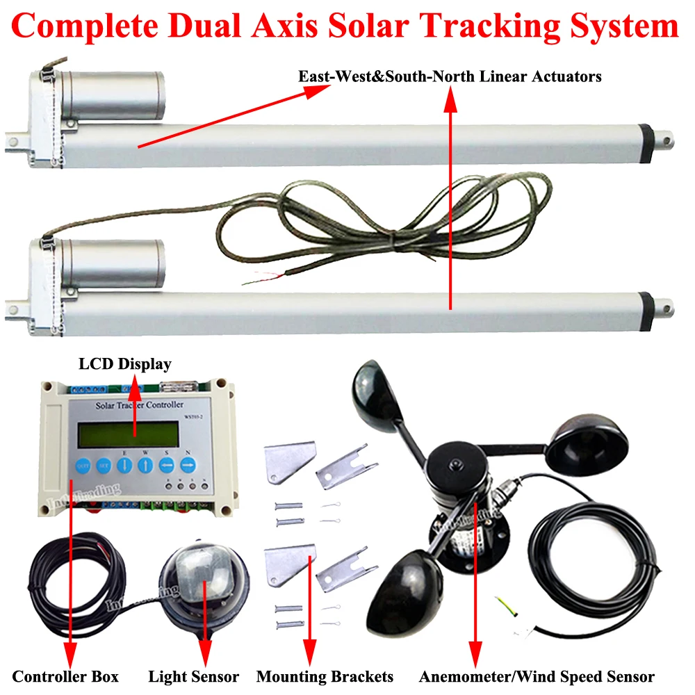 Electric Dual Axis Solar Tracking System Kit 2 18 Linear Actuator Motors Lcd Display Controller Anemometer Diy Pv Sun Tracker Dc Motor Aliexpress