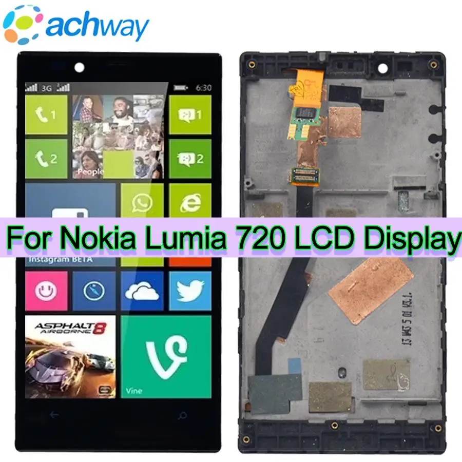 100% Tesd LCD Display For Nokia 720 Touch Screen Digitizer Assembly 4.3" Microsoft Lumia With Frame N720 | Мобильные телефоны и