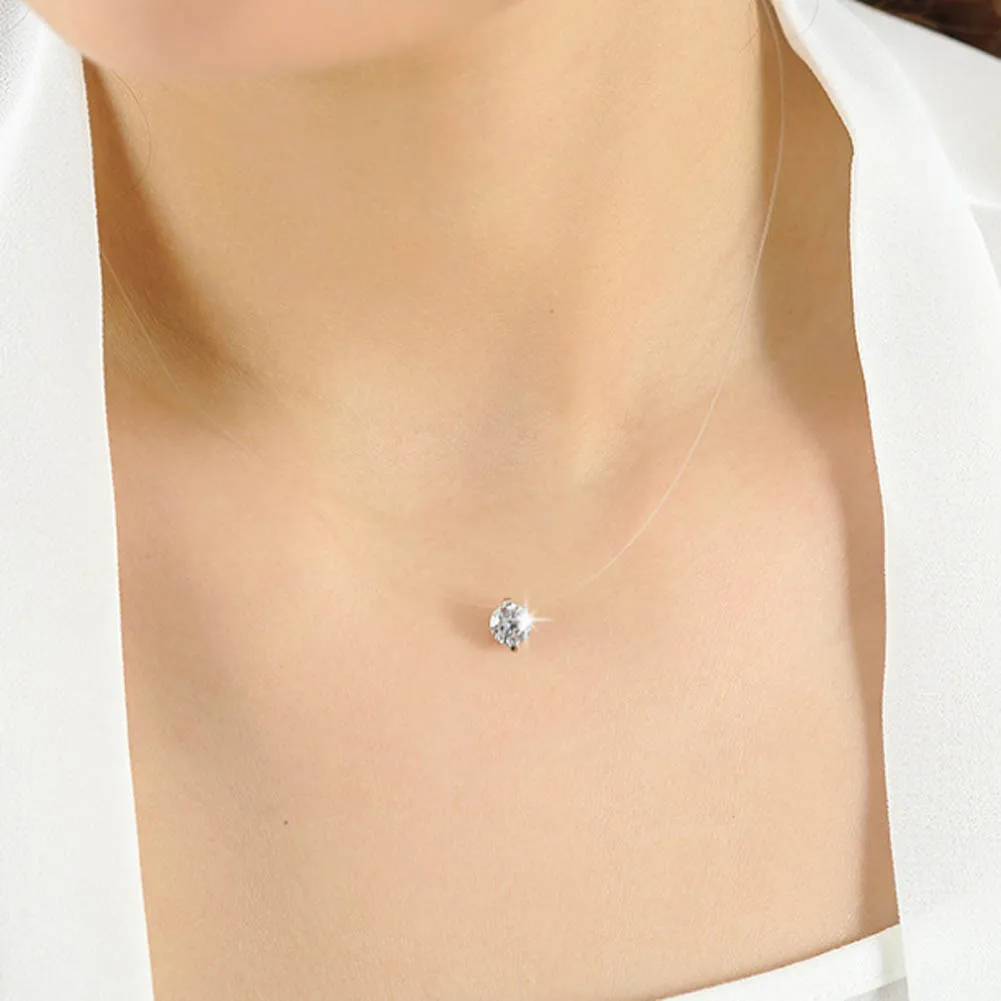 

Transparent Stealth Fish Line Zircon Pendant Necklace Women Femininity Traceless Clavicle Chain Short Section Jewelry