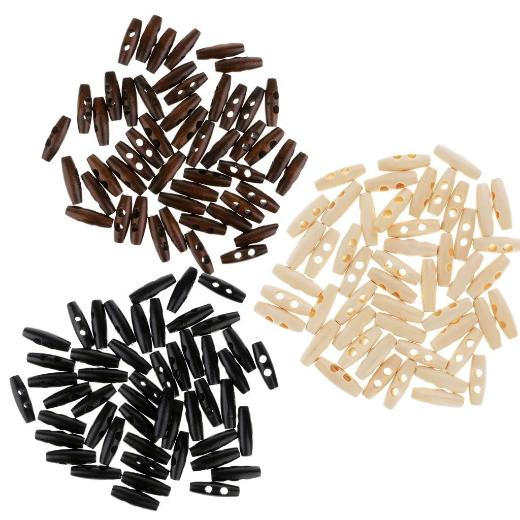 50Pcs Wooden Toggle Buttons 2 Horn Buckle Garment Sewing Accessories Duffle Coat Overcoat Fastener