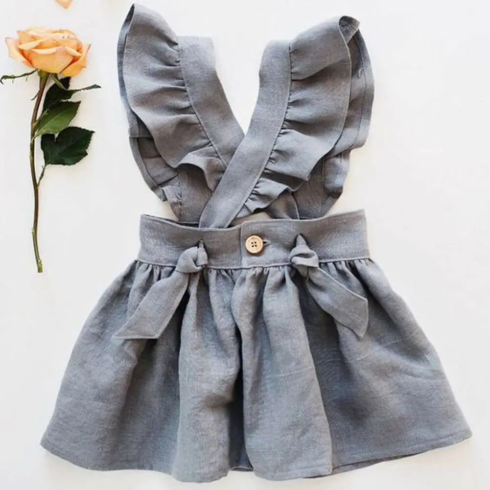 Hot Sale Baby Girls Solid Cross Strap Tutu Princess Dress Ruffle Dress Cotton Overall Summer Party Cross Strap Sundress