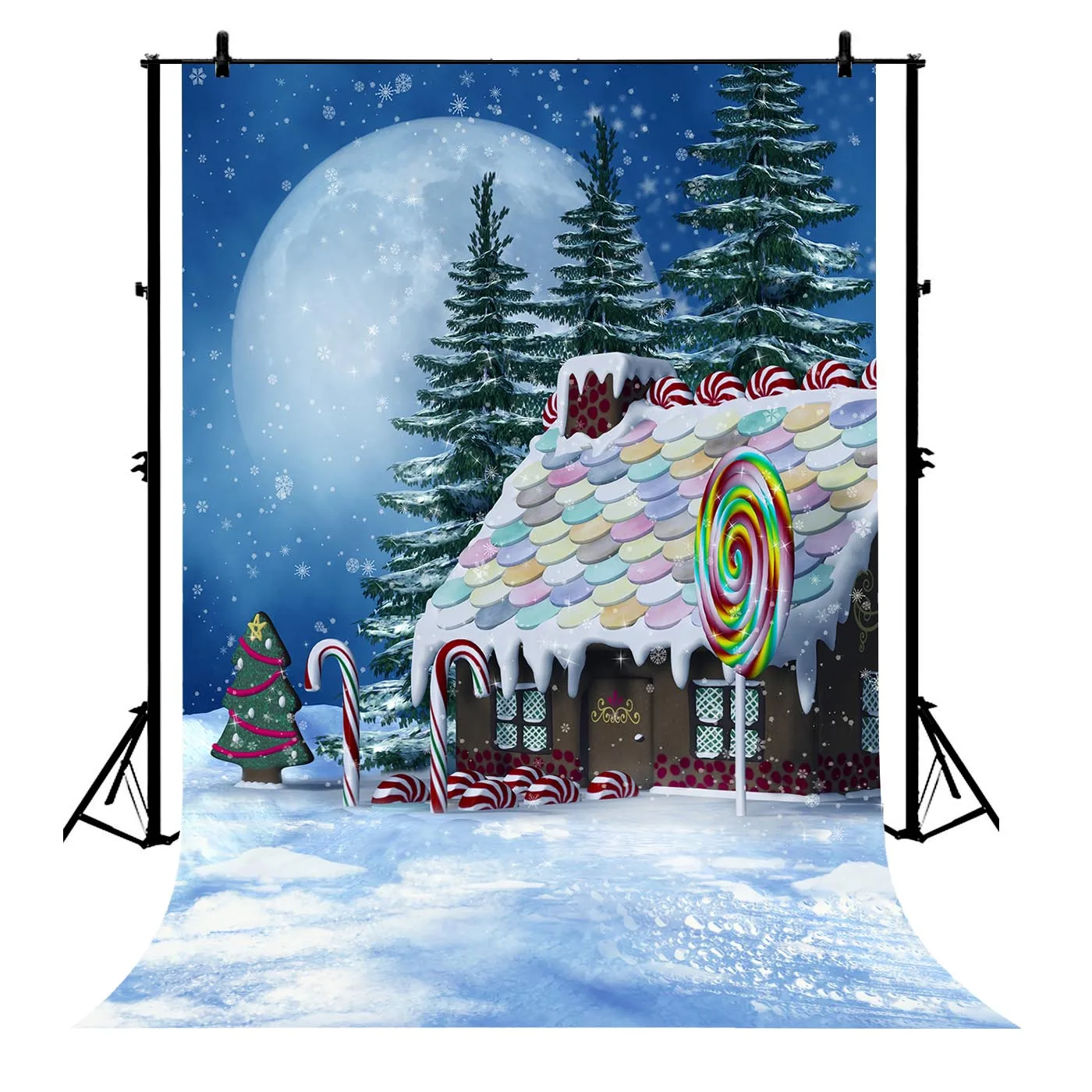 

5x7ft Xmas New Year Christmas Colorful Winter Candy House Polyester Photo Background Portrait Backdrop
