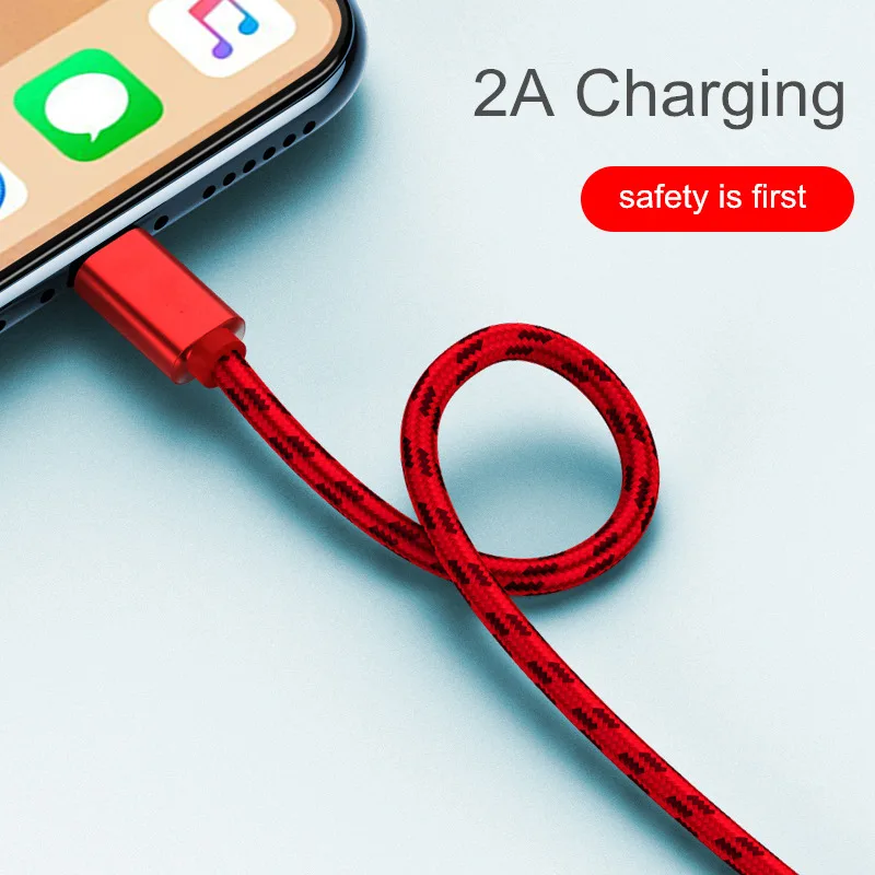 AIFFECT USB Cable For iPhone Xs Max Xr X 8 7 6 6s Plus 5 5s Mobile Phone Charger Cord USB Data Cable 2A Nylon Metal Wire 06